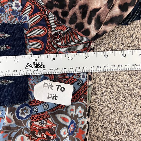 John Mark Womens S Maximalist Artsy Boho Western Distressed Button Down Shirt - Picture 10 of 12